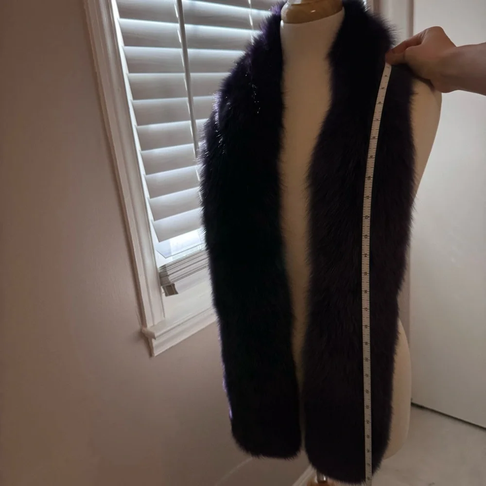 DKNY deep purple long fox fur boa velvet backed super fluffy ?genuine fur? - Picture 13 of 14